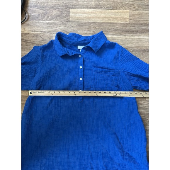 J Jill Women Gauze Midi Dress Size XLP Blue Coastal 100% Cotton Modest Lagenlook - Picture 10 of 11